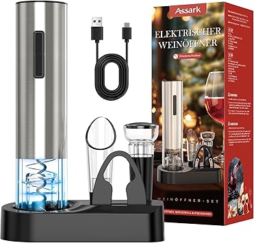 Electric Wine Opener,Rechargeable Automatic Wine Opener Corkscrew Opener Set With Wine Stopper, Foil Cutter, Wine Aerator,Sto