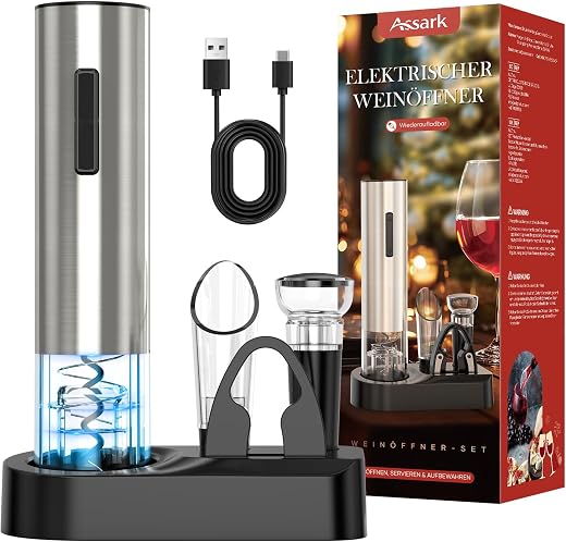 Electric Wine Opener,Rechargeable Automatic Wine Opener Corkscrew Opener Set With Wine Stopper, Foil Cutter, Wine Aerator,