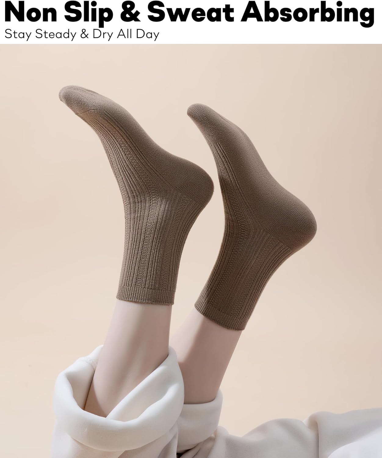 Merino Wool & Silk Blend Boot Socks Women Winter Warm Soft Crew Socks Comfort Breathable Daily Wear 4-Pack - Image 3