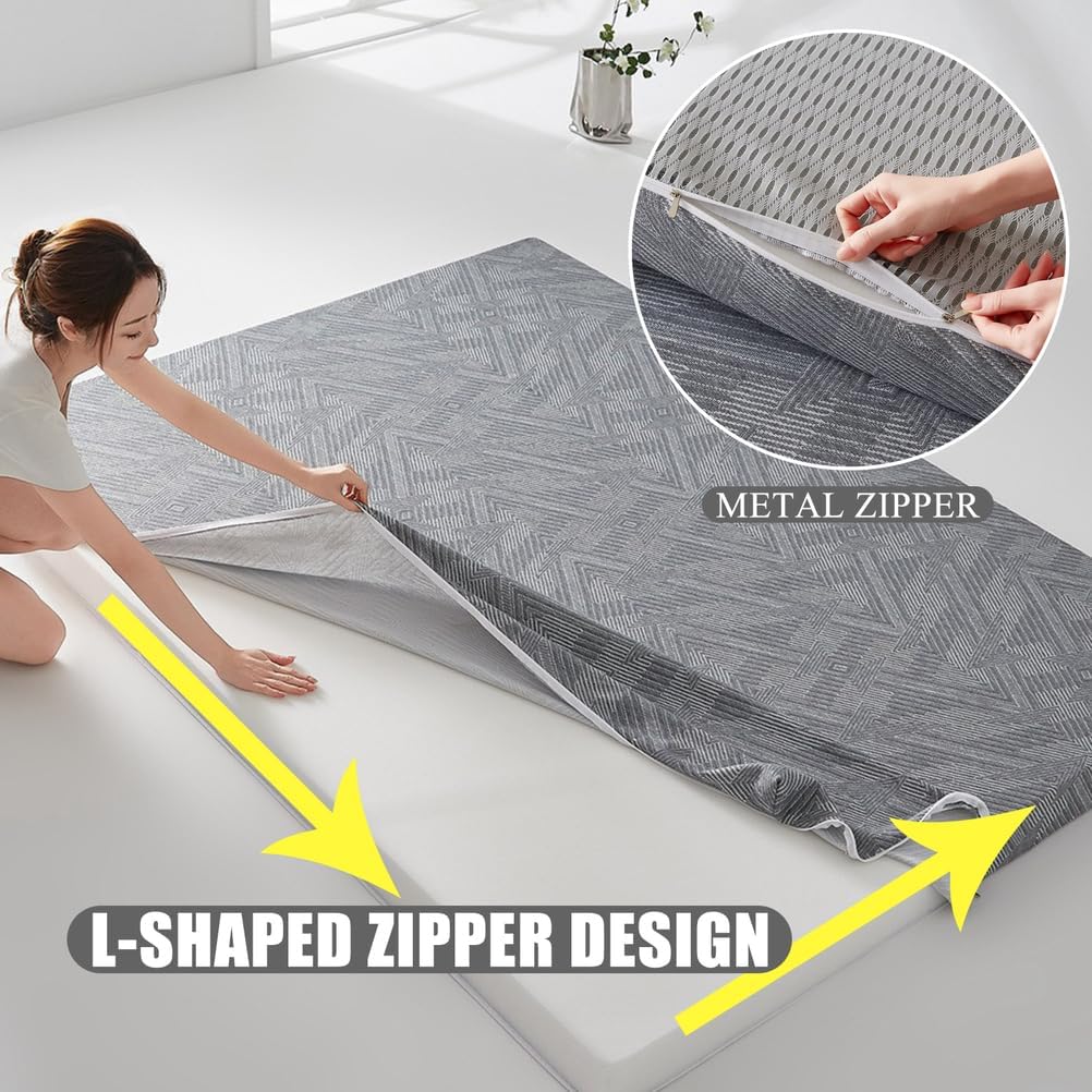 White,90 * 190cm, Floor Futon Mattress 6cm High Density Sponge Roll Up Japanese Floor Mattress Topper Sleeping Mattress Pad with Breathable&Removable Cover for Dormitory Camping Mattress