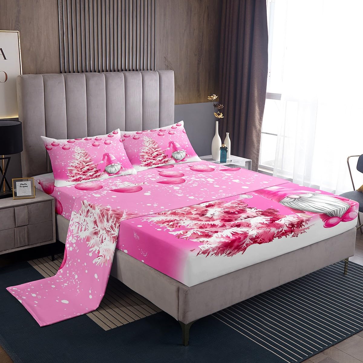 Cadeau fille idéal : parure de lit sapin de Noël rose Manfei pour lit simple