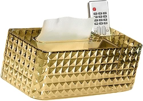 Funda dorada para caja de pañuelos decorativos, soporte para caja de pañuelos con textura de rombo con control remoto, soporte rectangular para caja