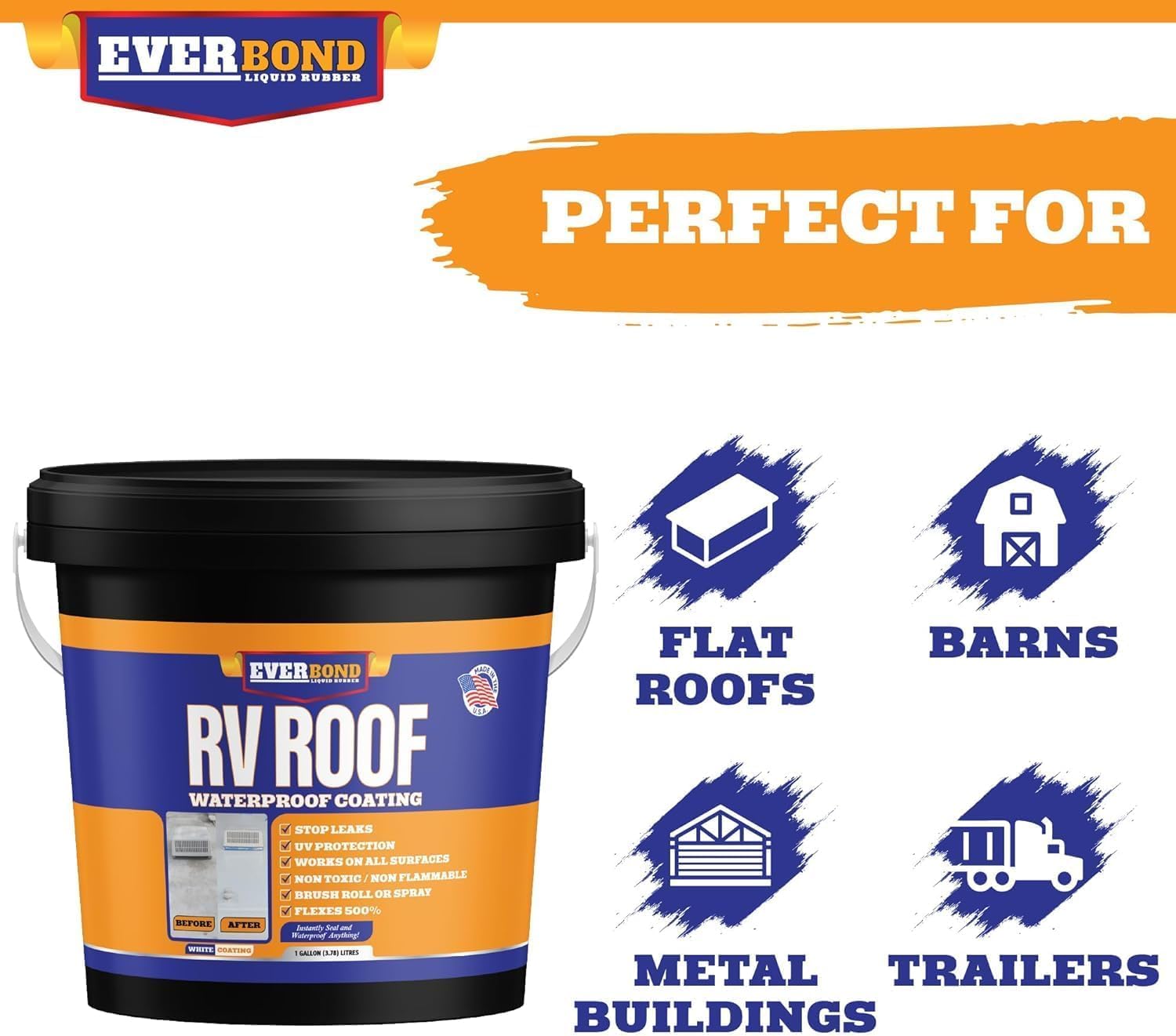RV Roof Coating, Solar Reflective RV Roof Sealant, Waterproofing for Campers, Trailers, RVs, White, 3 Gallons