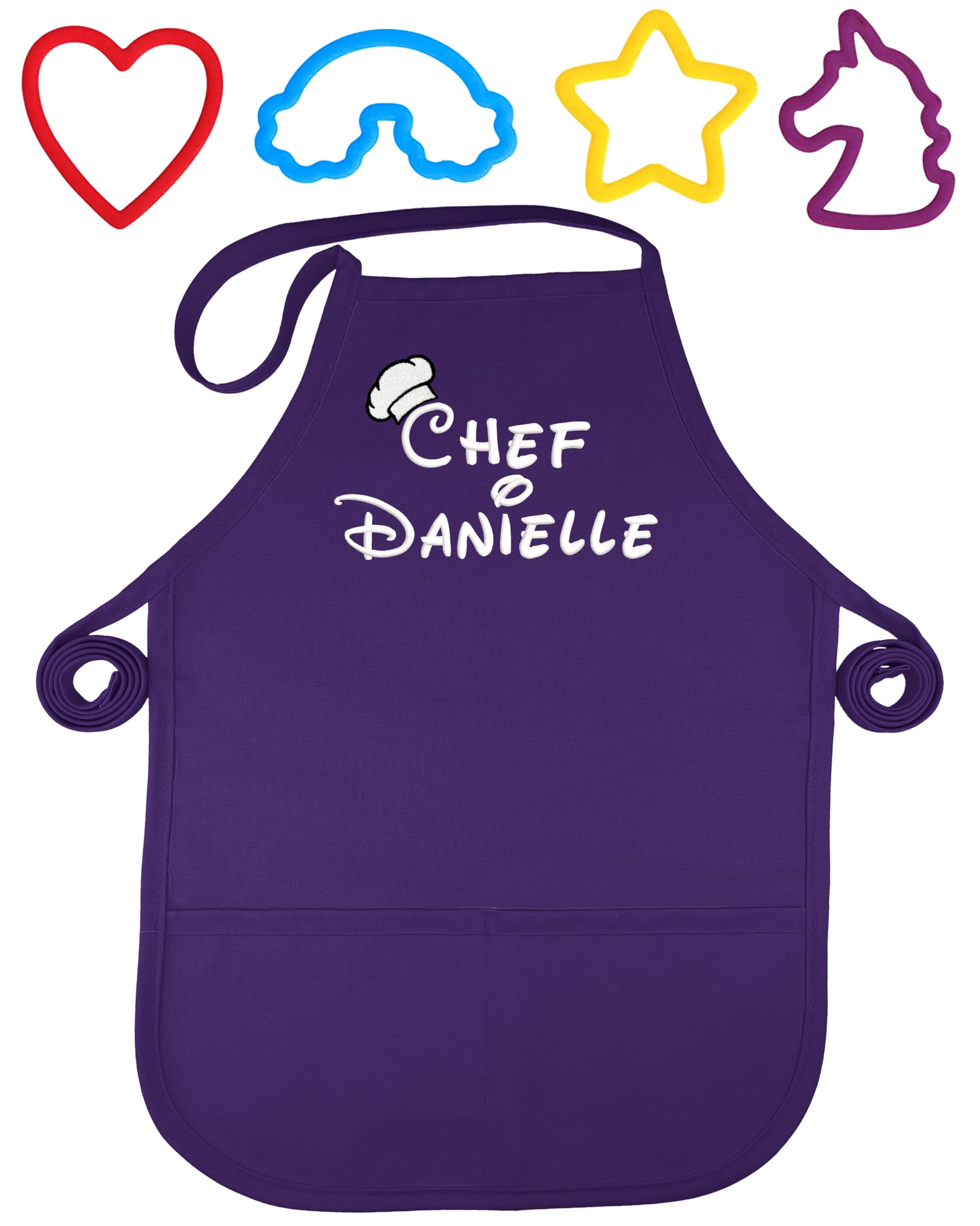 Custom Apron Store Personalized Kids Apron and Cookie Cutter Bundle | Includes: Custom Chef Apron for Kids | 4 Cookie Cutters