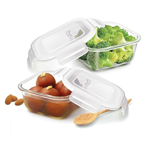 Treo By Milton Store Fresh Square Glass Storage Container Set, 300ml, Set of 2, Transparent