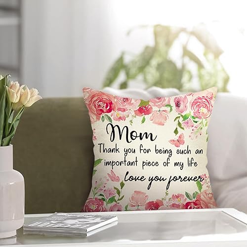 Miniatura 5 de Funda de almohada decorativa floral con texto en inglés To My Mom, regalo de hija e hijo, 18 x 18 pulgadas, diseño de flores de rosas, Día de la