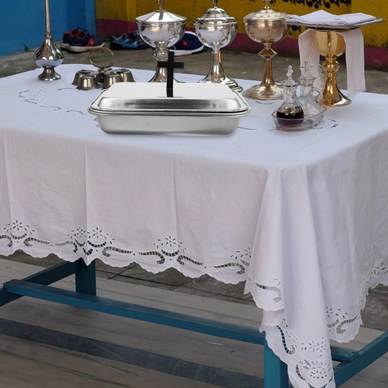 TOYANDONA Bandeja para Copa de Vino de Comunión en Acero Inoxidable Plata, Diseño Portátil y Versátil, Adecuado para Ceremonias Religiosas y Uso en Iglesias