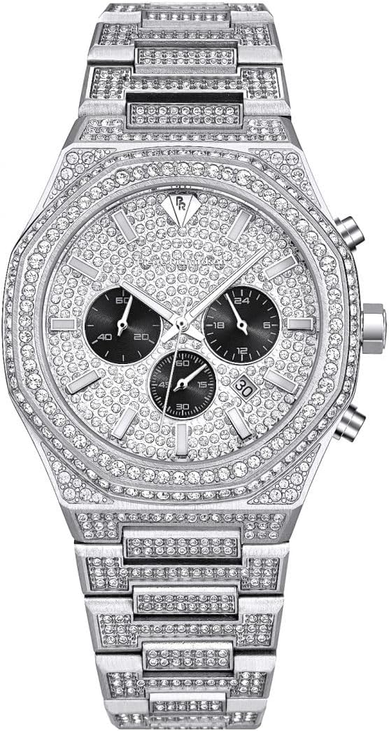 PIERRE RICHARDSON PR5891 Men’s Watch – Silver Stainless Steel - Full Diamond Concept, Quartz, Sapphire Crystal, 41mm, 5ATM