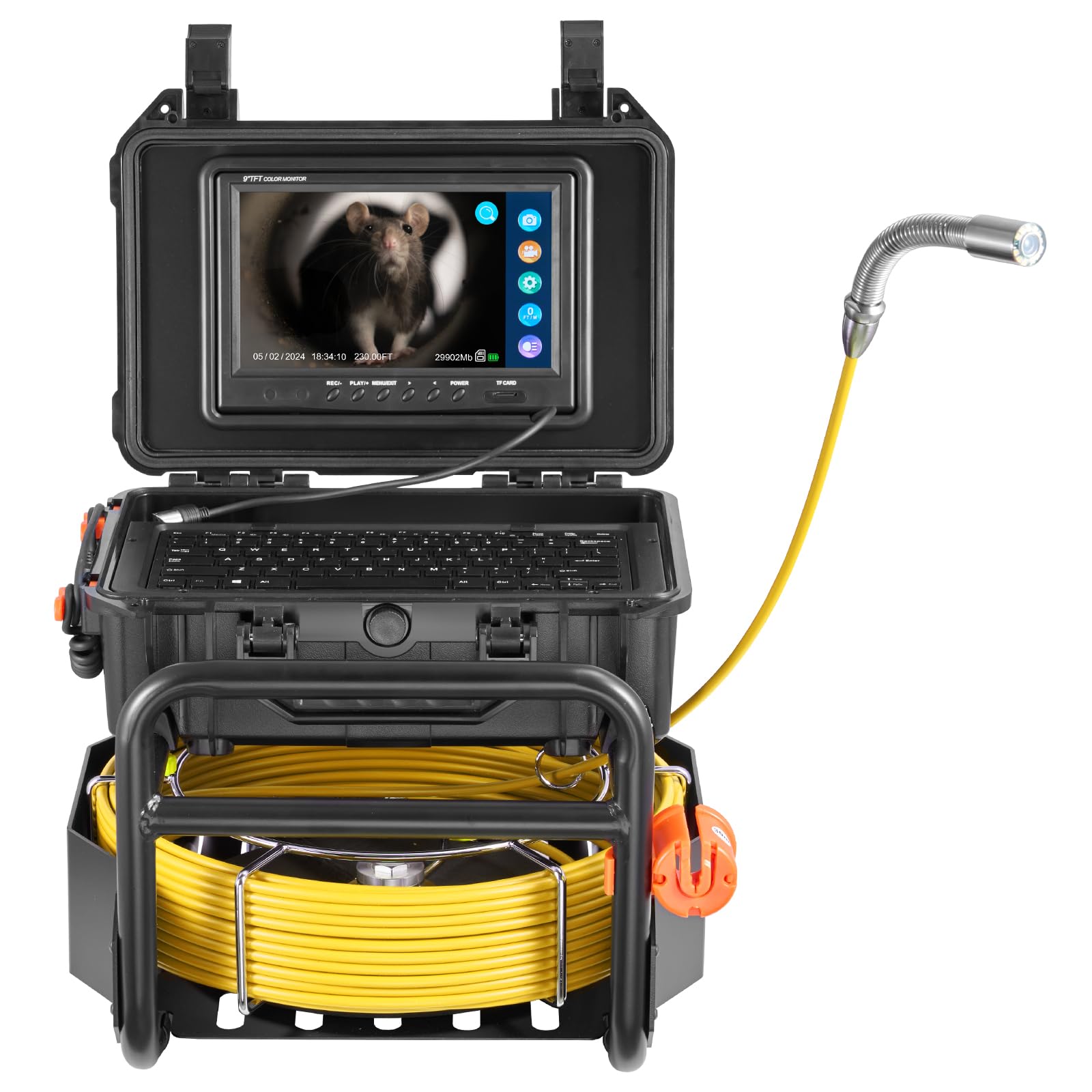 VEVOR Sewer Camera, 230 ft/70m, Self-Leveling Drain Camera with 512Hz Transmitter, Distance Counter, 9" Screen 1080P HD Snake Plumbing Cameras with