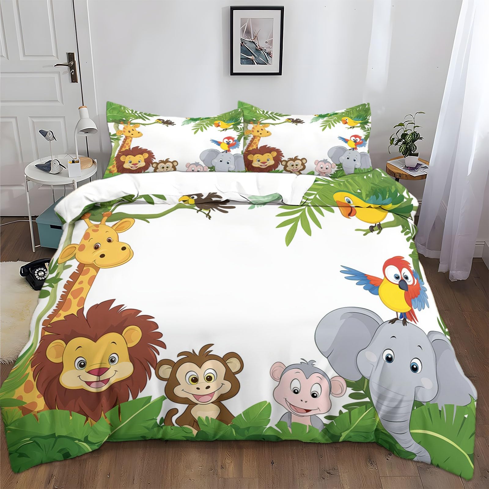 Housse de couette 140x200 enfant avec zip pour lit une personne sans pli tissu lion