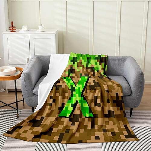 Miniatura 20 de Manta pixelada de franela con letras D, manta de forro polar para juegos de mineros, para niños y niñas, niños y adultos, manta mullida de Pixel