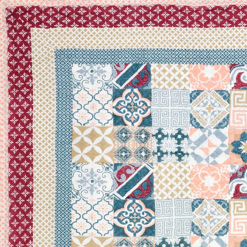 Image of BLOCKS OF INDIA Hand Block Printed Cotton King Size Quilt /Rajai (90 Inch X 108 Inch RED CHOKDI) Skin Friendly, 300 TC