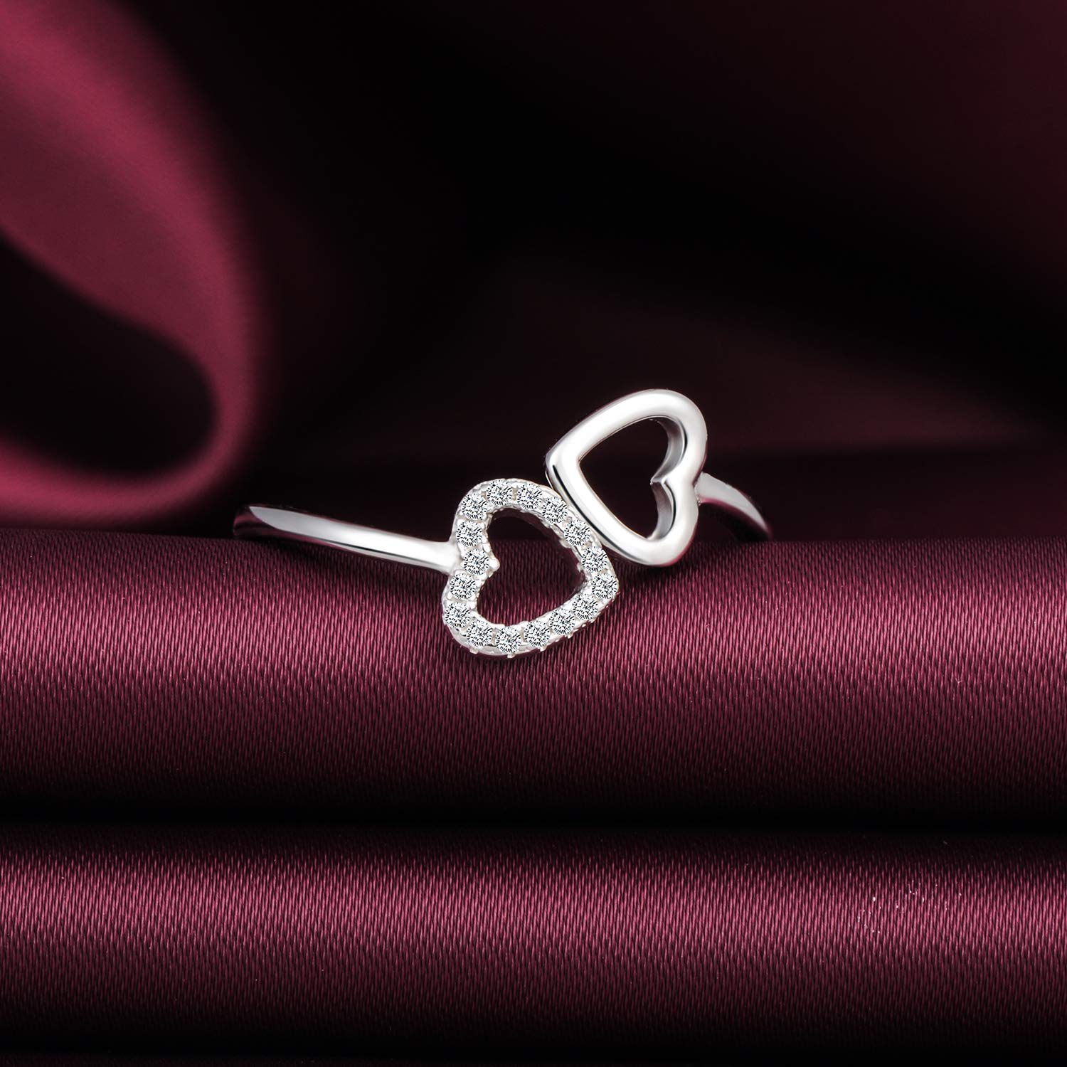 Yumilok Damen Ringe Einstellbar Öffnen mit Herzen Jahrestag Ring Vertrauensring 925 Sterling Silber für Frauen Mädchen