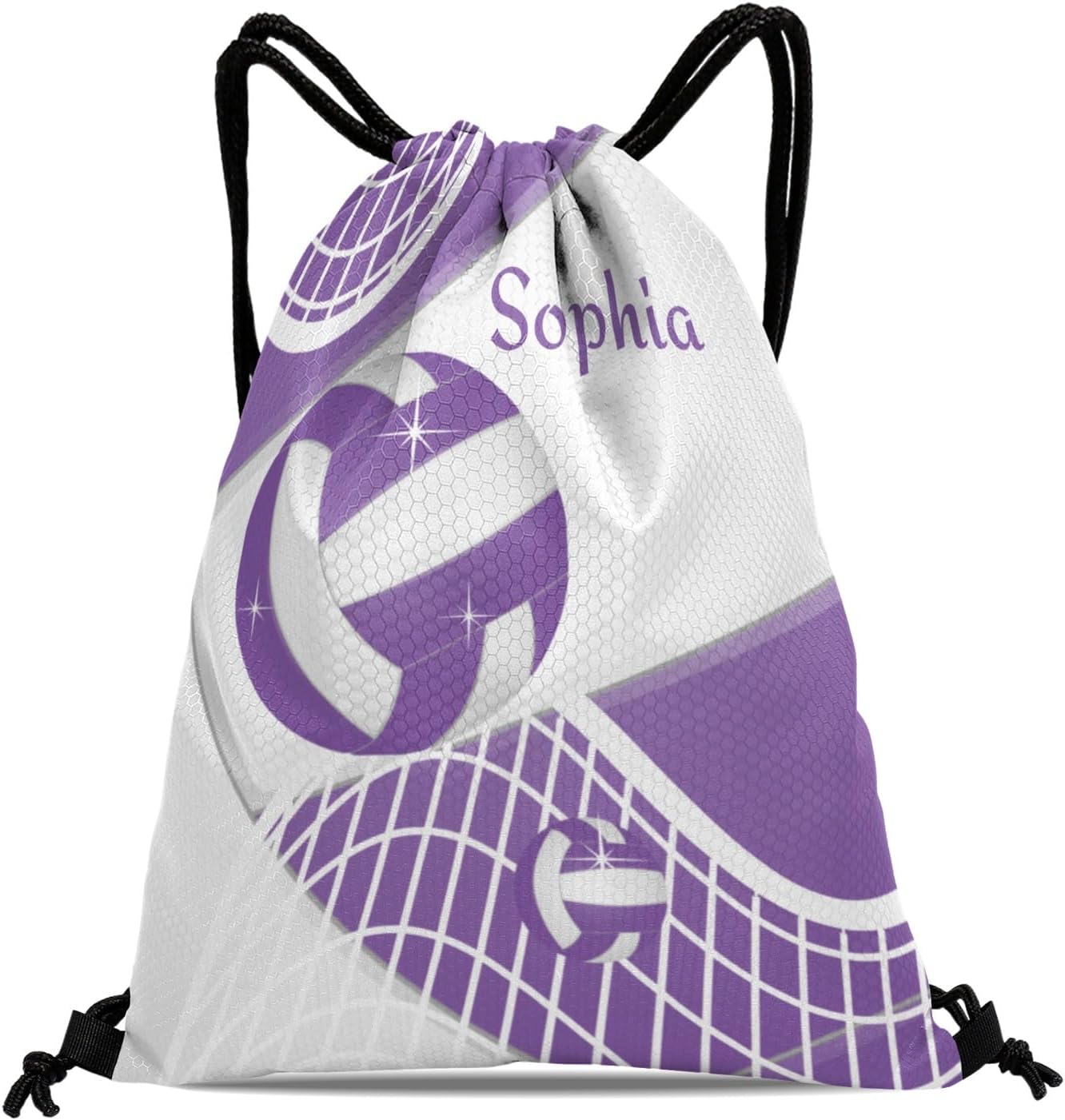 Volleyball Purple Drawstring Backpack Sports Personalized Gym Bag for Girls Water Resistant Yoga Sackpack String Bag Birthday Gift