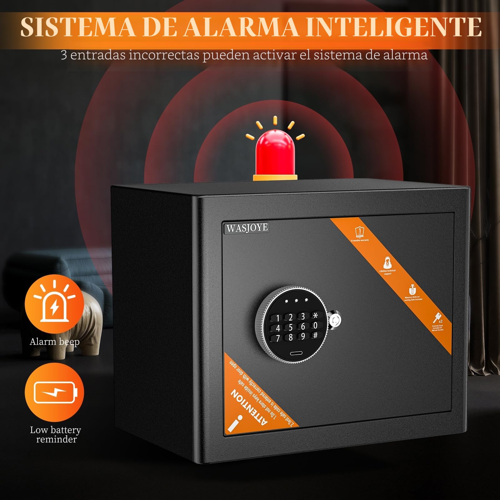 WASJOYE 25L Caja Fuerte Electrónica con Teclado Digital para Hogar Oficina