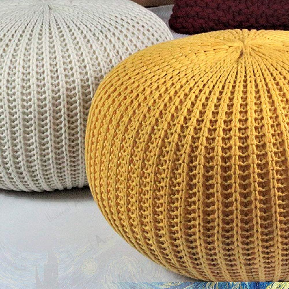 REDEARTH Pouf Rotondo In Corda Lavorato A Mano - Poggiapiedi Boho In Cotone E Perline EPS, 49,5x49,5x35,6 Cm - Verde Oliva