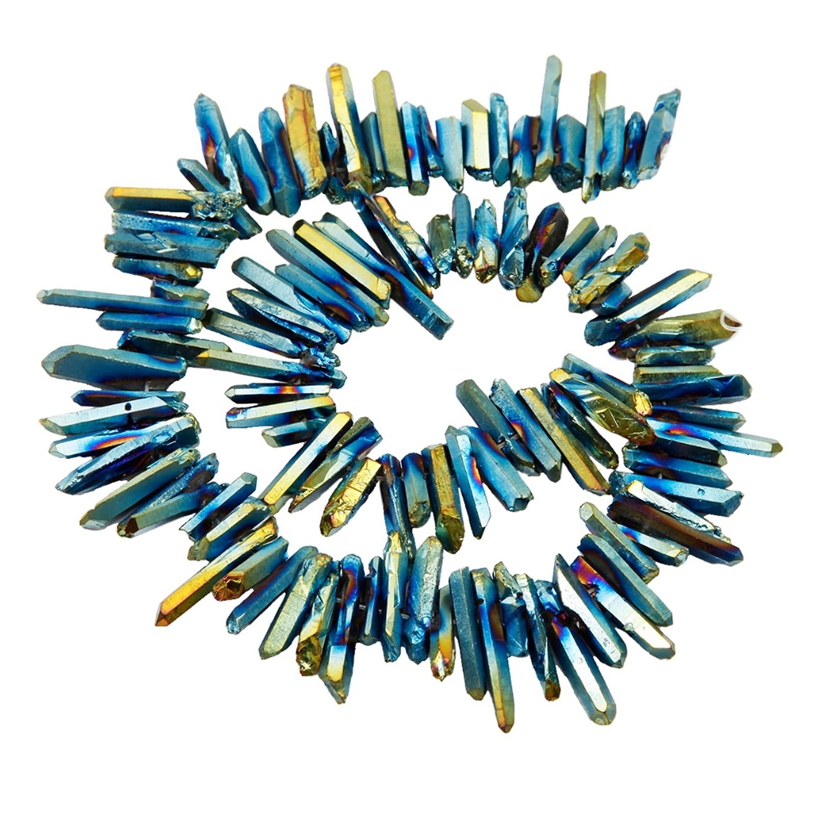 Varillas de cuarzo azul natural perforadas para bisutería sin roturas con titanio oro