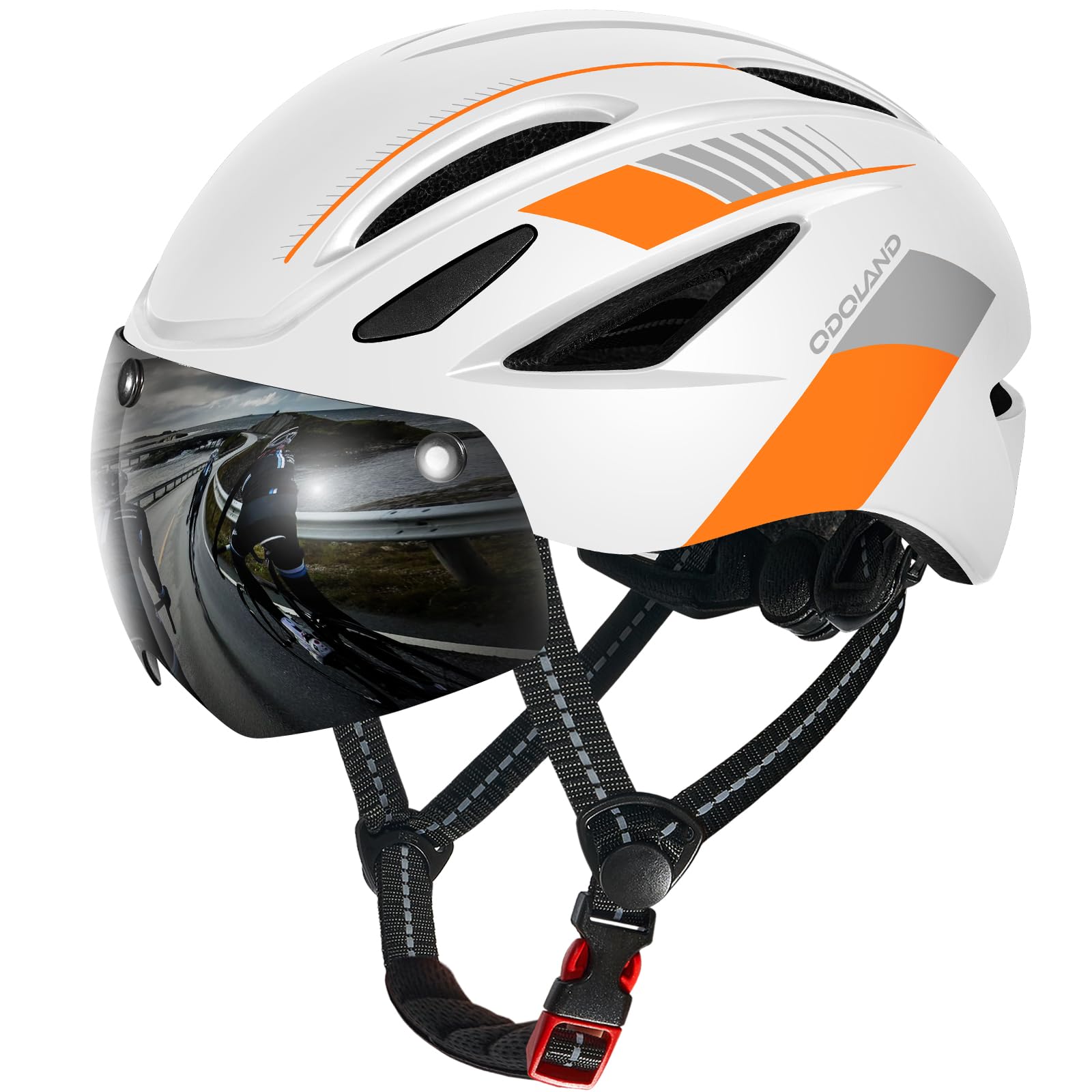 Odoland Bike Helmet - Adult Bicycle Helmet with Detachable Magnetic Goggles Visor - Mountain Road Cycling Certified Lightweight Helmet Adjustable for Men Women White โ image 1