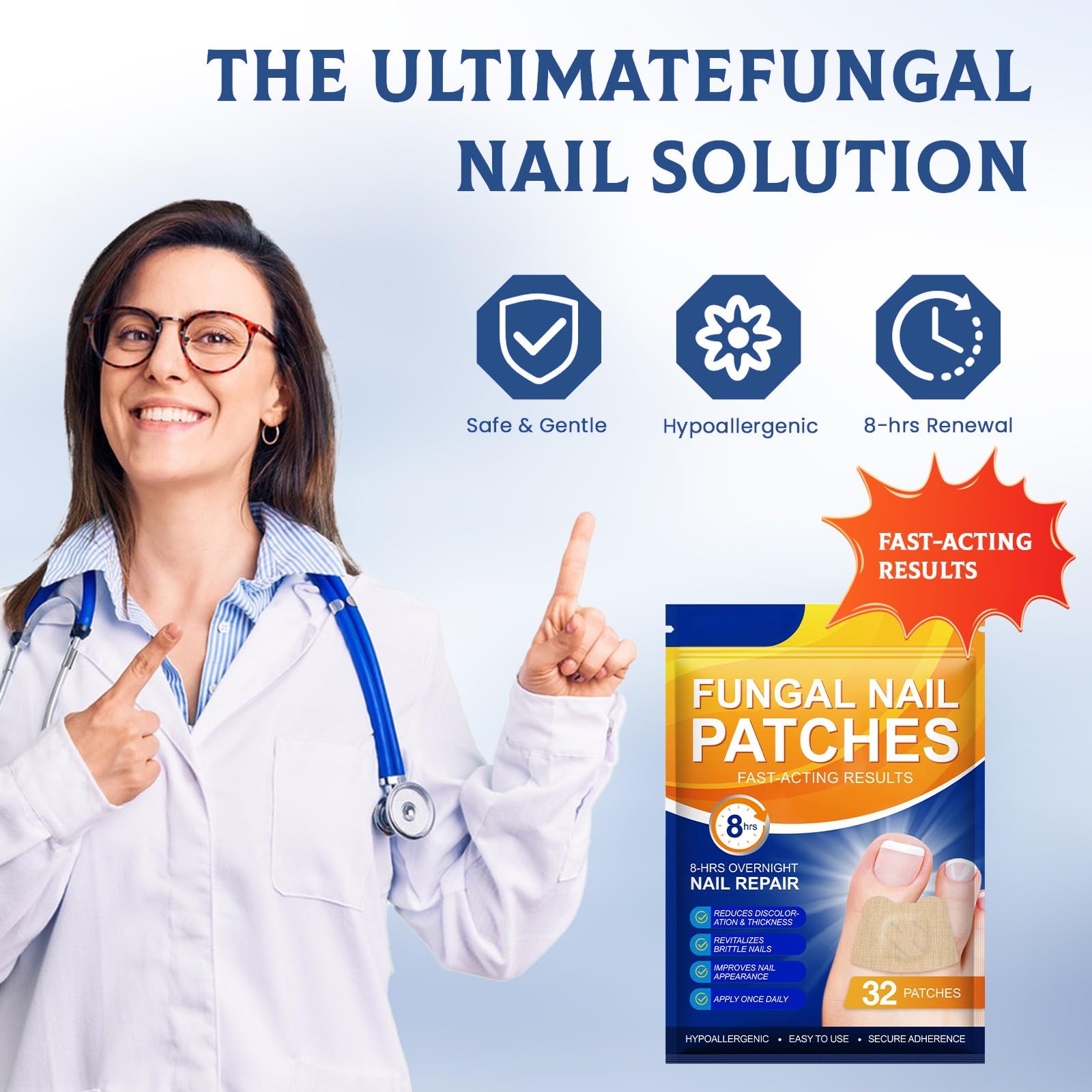 32 Pcs Fungal Nail Patches,Toenail Fungus Treatment Extra Strength - Toe Nail Fungus Treatments for Men and Women, Overnight Renewal Nail Repair Patches — view 6