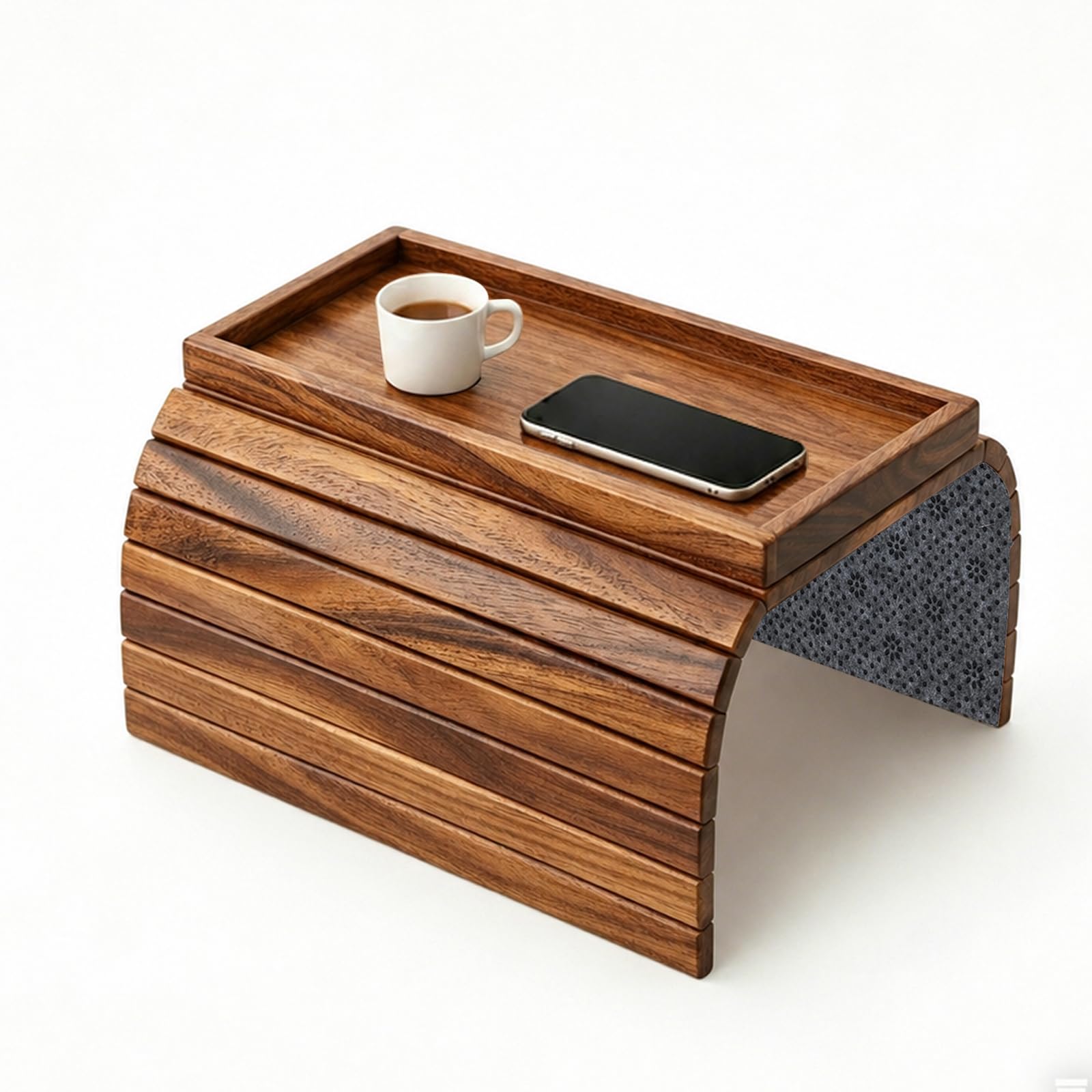 Photo 1 of 12.4" Extra Wide Acacia Couch Armrest Table - Flexible Roll Up Sofa Tray