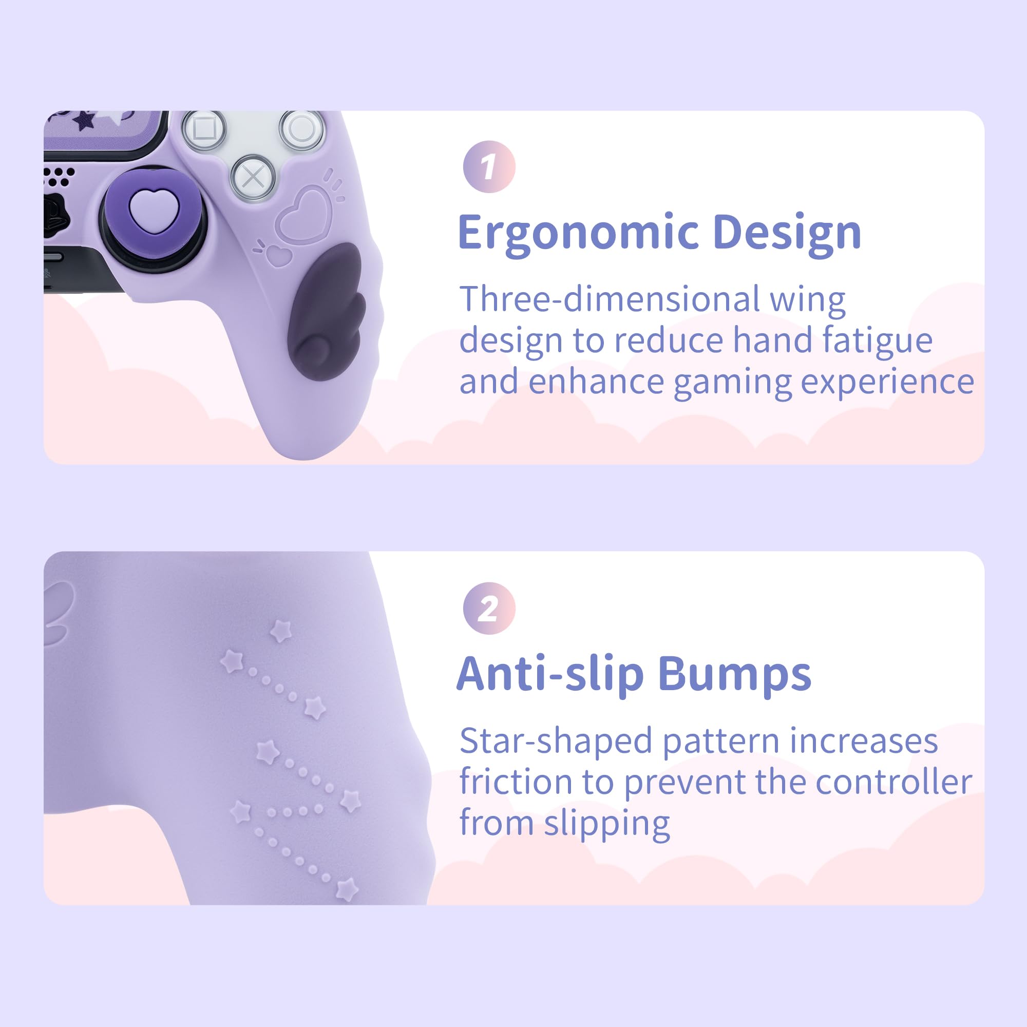 GeekShare Custodia protettiva per controller PS5 per Playstation 5 Wireless Controller in silicone antiscivolo, set di impugnature per la pelle - Star Wings versione scura