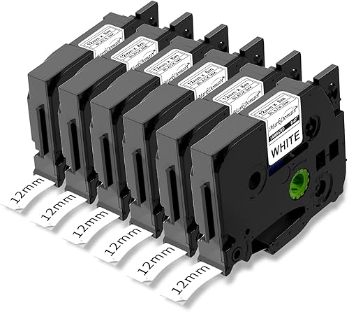 Cinta de etiquetas laminada de tinta negra sobre blanco de 0.47 pulgadas de 0.47 pulgadas para Brother TZe-231 TZe231 P Touch TZe TZ, compatible con