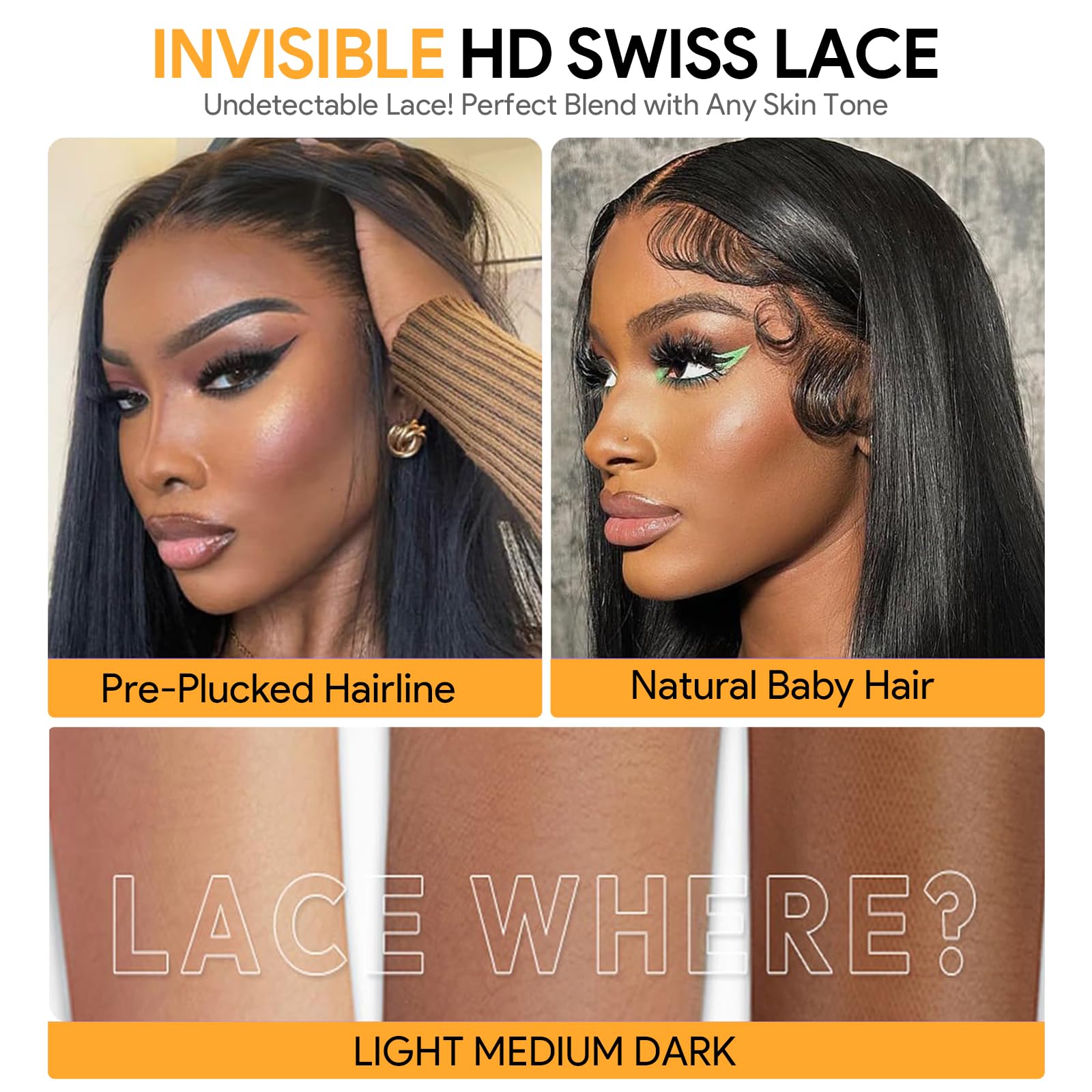 Junemet 22 Inch 13x6 200% Density HD Lace Front Wigs Human Hair Wig Bone Straight Human Hair Wigs Glueless Real Brazilian Virgin Human Hair Lace Frontal Wigs Pre Plucked for Women - Image 4
