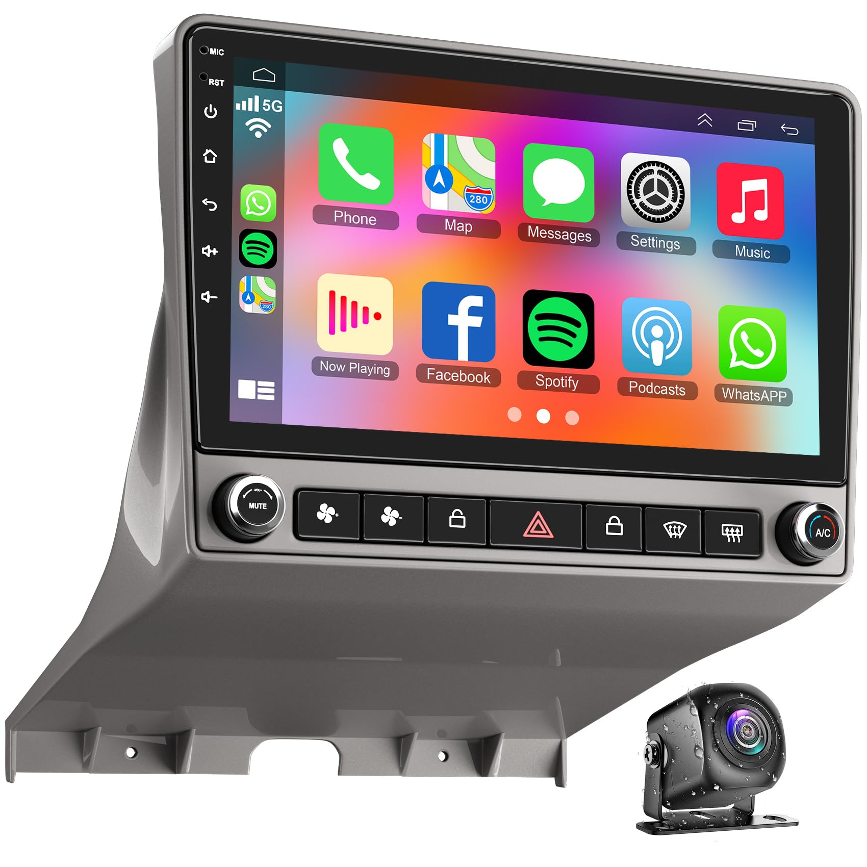 8 Core 4+64GB Car Radio for Chevrolet Chevy Camaro 2008-2015, 9” IPS Touch Screen Camaro Stereo with Wireless CarPlay & Android Auto, Voice Control, GPS, WiFi, EQ/DSP, BT, SWC, FM, Backup Camera