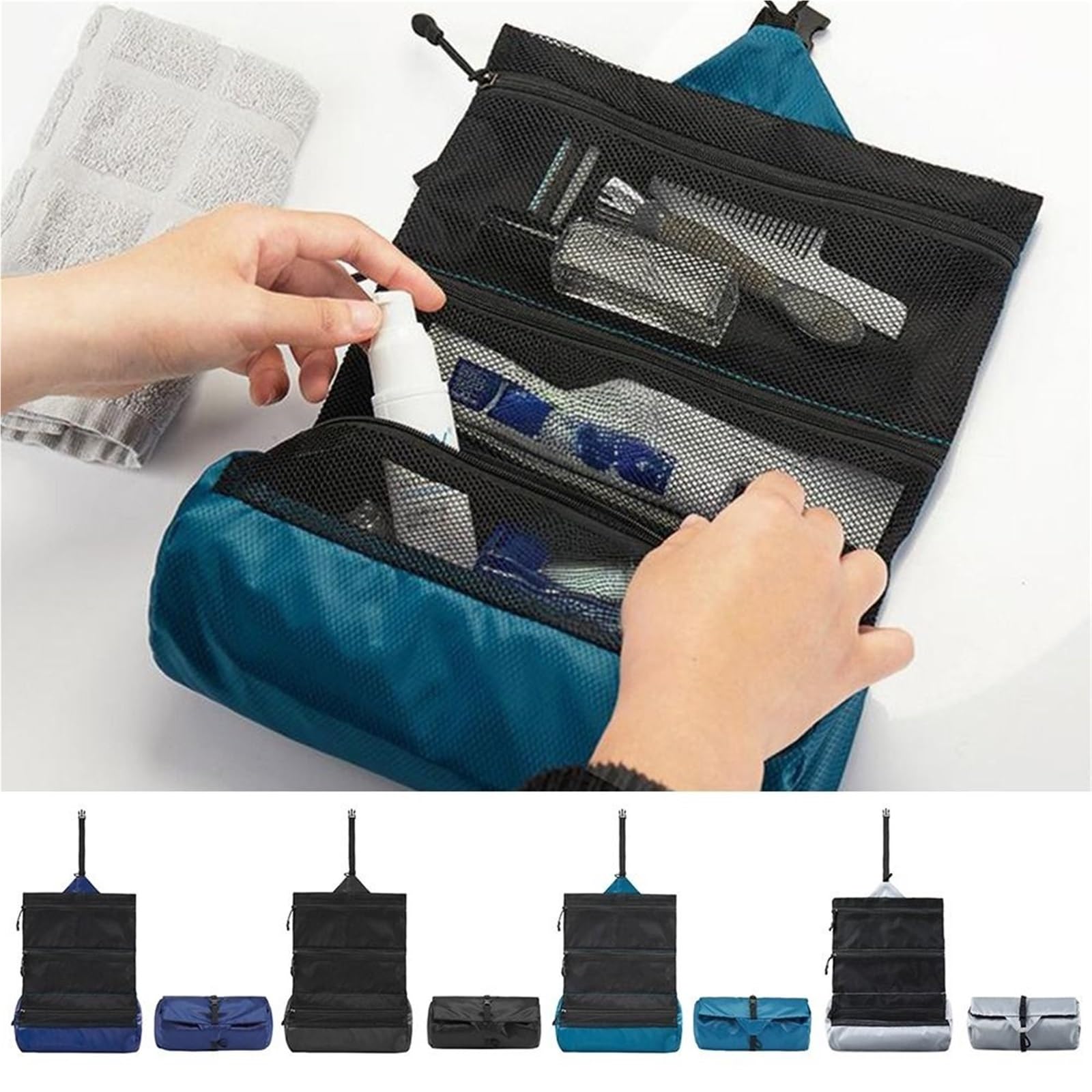 Bolsa de Aseo Plegable portátil Gran Capacidad, Bolsa Lavado Impermeable for Viaje Negocios, cosméticos, 1 Uds para Viajar(Dark Blue)