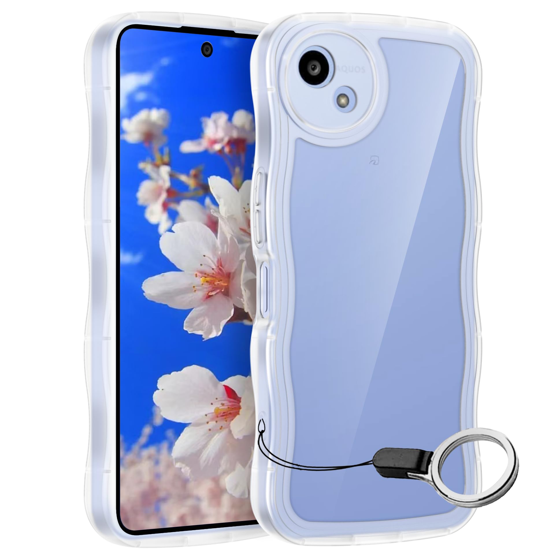 AQUOS Wish4用ケースクリアリング付き アクオスウィッシュ4 SH-52E SHG13 ウェーブ マグセフ 可愛い マツと感 TPU 耐衝撃 超軽量 極薄 黄ばみなし 滑り止め かわいいうねうね 韓国 人気 ストラップホール付きなみなみ カバー・AQUOS Wish4クリア