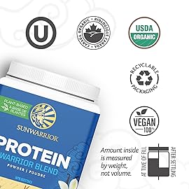 Sunwarrior - Warrior Blend, Plant Based, Raw Vegan Protein Powder with Peas & Hemp, Vanilla, 15 Servings, 13.2 Ounce