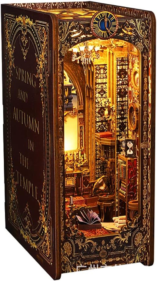 3D Wooden Puzzle Bookshelf Insert Decor,DIY Dollhouse Miniature Book Nook Assemble Kit,Bookends Model Build-Creativity Kit for Adults Women Birthday Gift