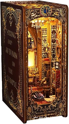 Miniatura 73 de Rompecabezas de madera 3D con caja de música de luz sensor, kit de montaje de rincón de libros en miniatura, kit de montaje de rincón de libros