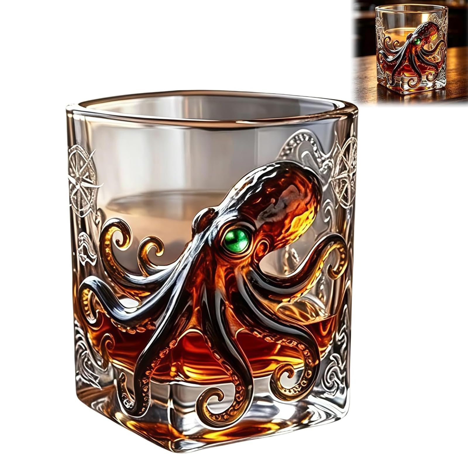 Release the Kraken Glass - Rum Octopus Glass, Sea Legend Pirate-Bar Whiskey Wine Glass, Sea Theme Decor Glasses for Family Members, Friends ，1Pcs