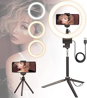 LED Ring Light 9" Selfie Desktop Makeup Mini Ring Light Kit, 4 Dimmable Colour Modes, for Live Streaming Youtube Video TikTok Vlogging Photo Shooting, with Tripod Stand, USB Cable and Remote
