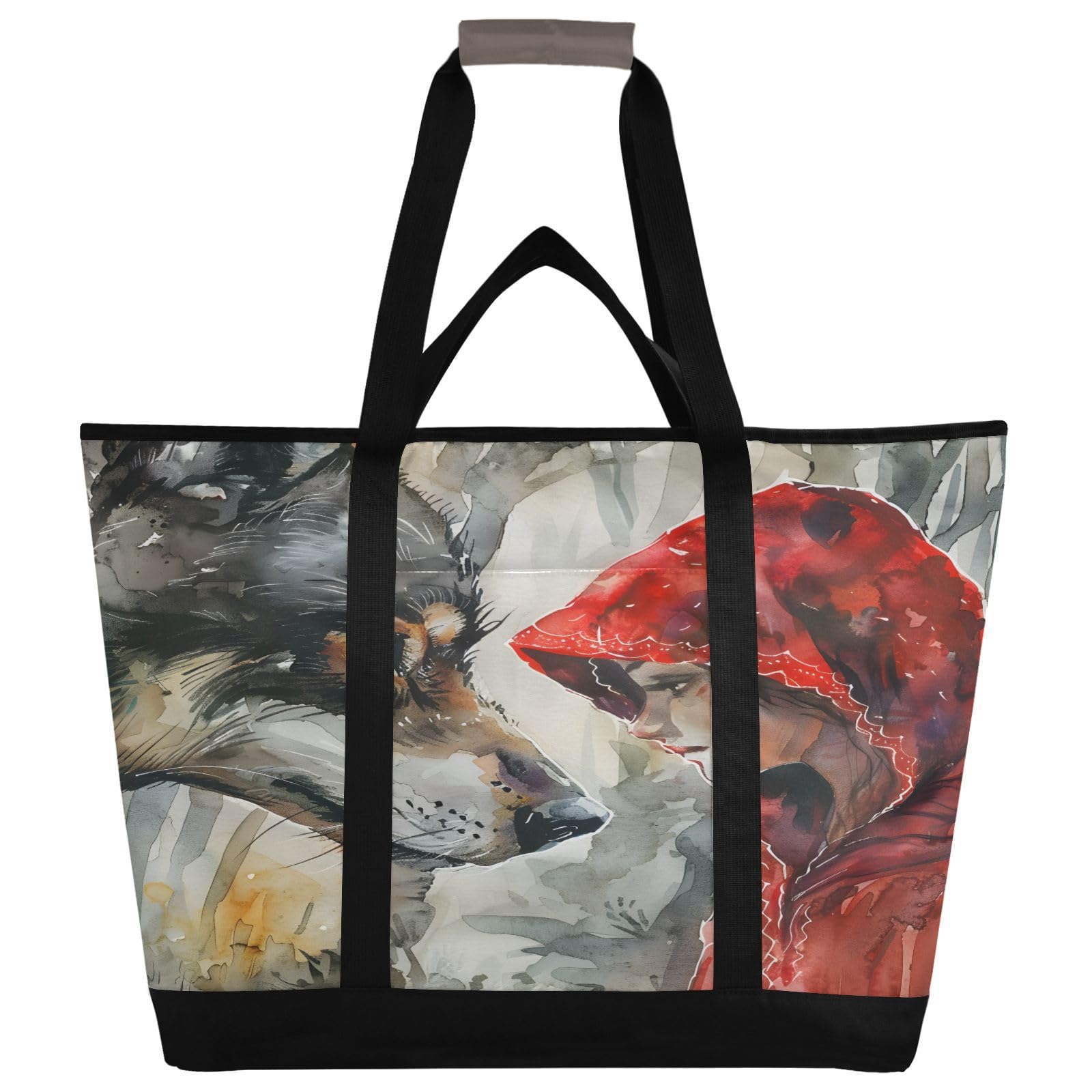 Wolf with Girl - Bolsa térmica aislada, bolsas de compras reutilizables con cremallera, bolsa térmica grande portátil para viajes o camping