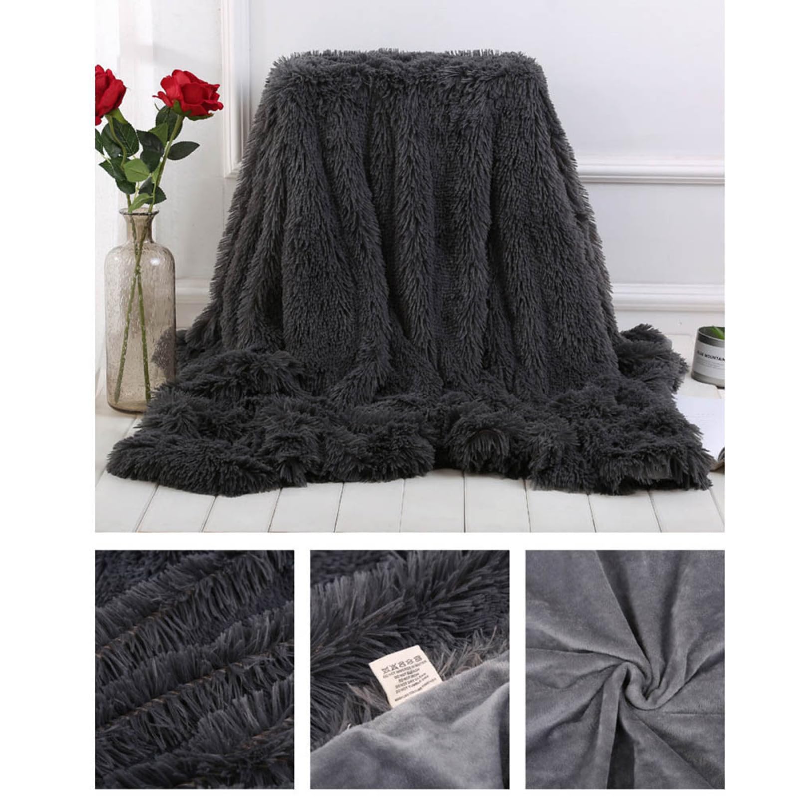 Couverture peluche douce et chaude gris foncé pour lit Homoyoyo