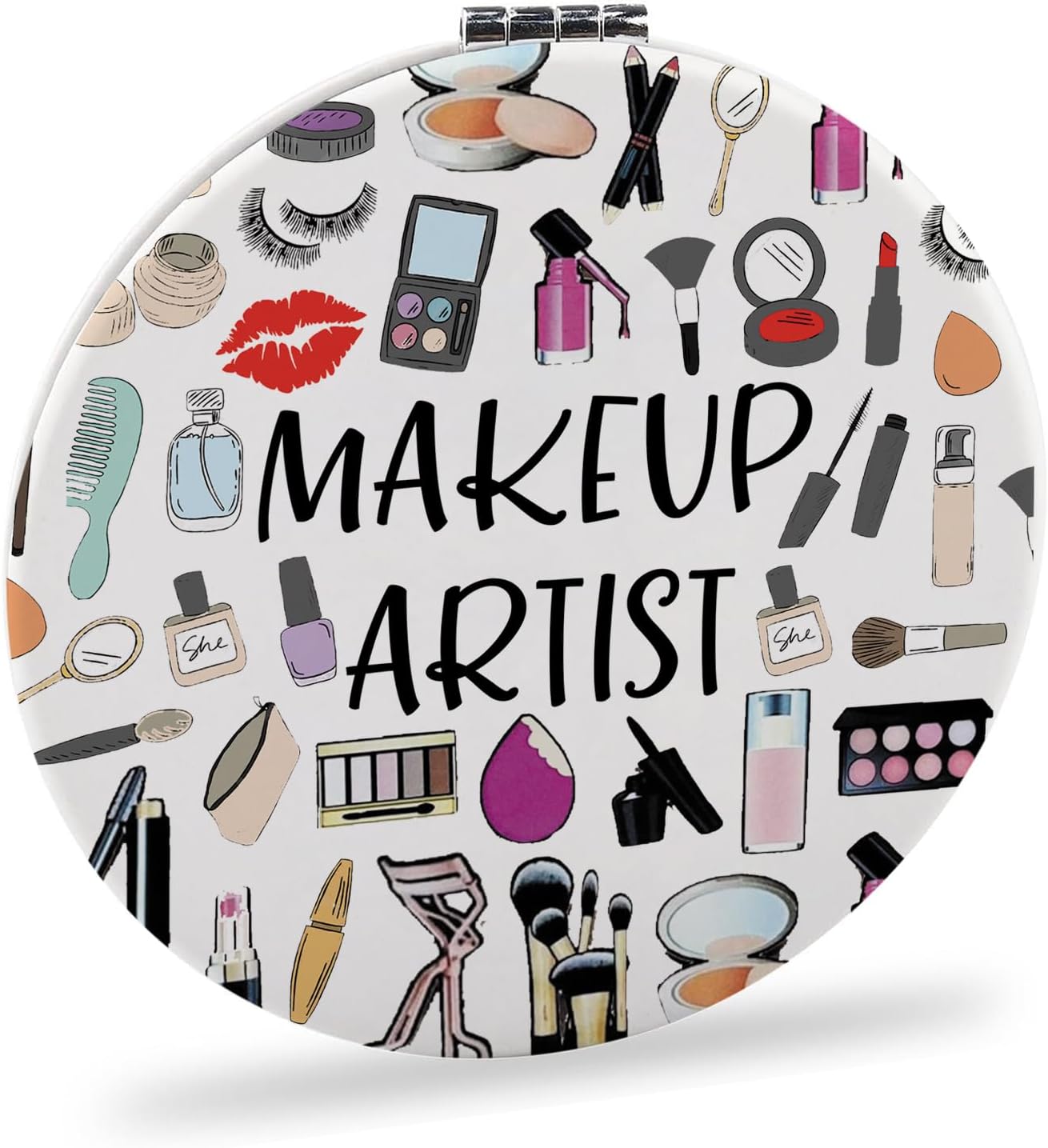BEKECH Makeup Artist Compact Mirror Beautician Gifts Cosmetology Compact Mirror for Purse Makeup Artist Gifts Beauty Gifts (Beige)