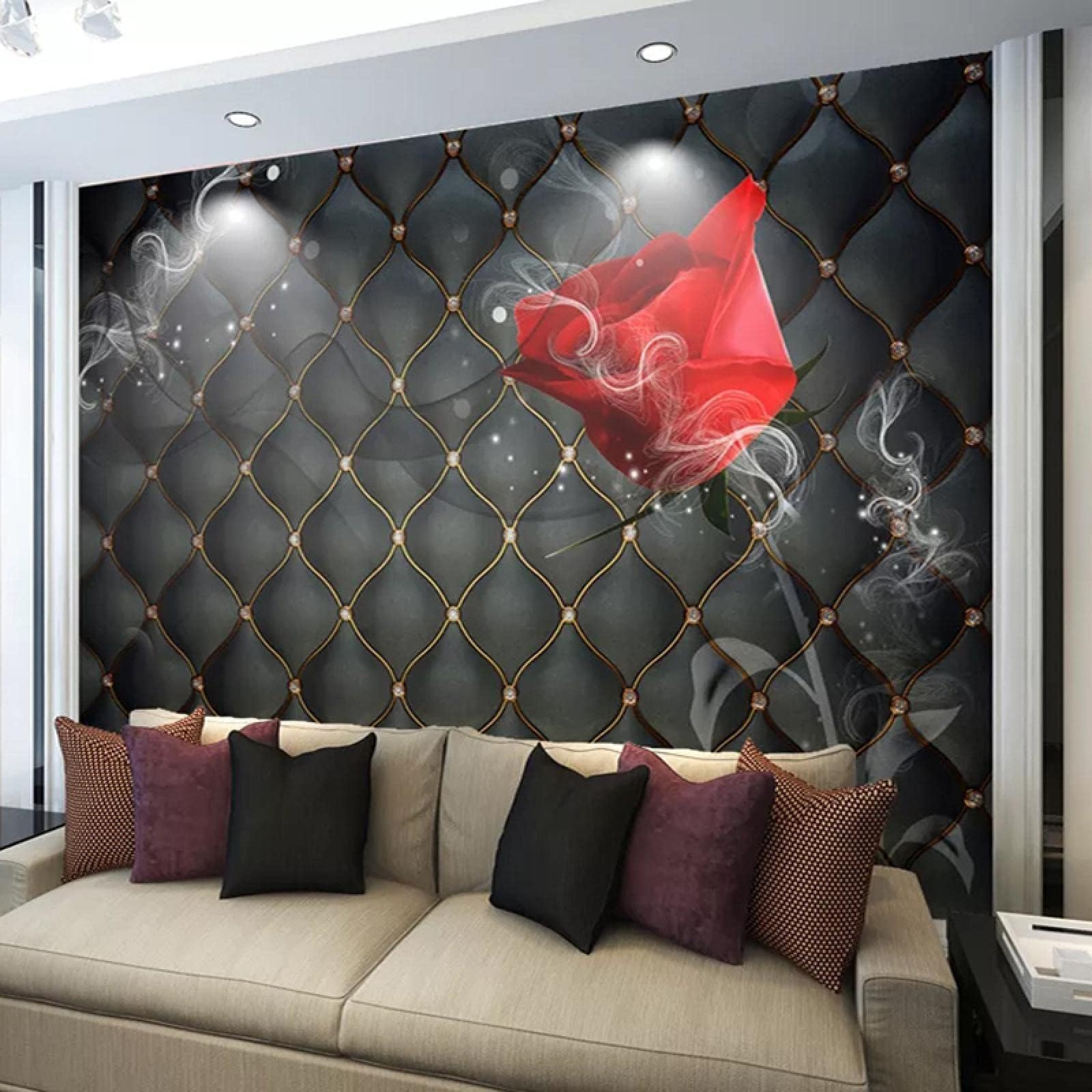 Soft Curly Rose 3D Wall Mural, Three-Dimensional Black Removable Self-Adhesive Wallpaper Wall Decoration Murals, for Boys Girls Kids Room Living Room TV Sofa Backdrop Decor,48"W x36"H