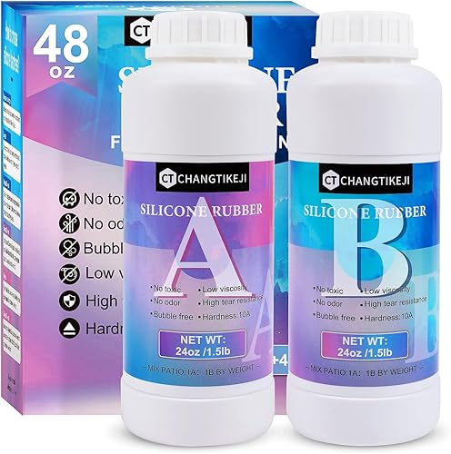 Kit de fabricación de moldes de silicona, silicona líquida súper elástica de 48 onzas para fabricante de moldes, goma de silicona translúcida de