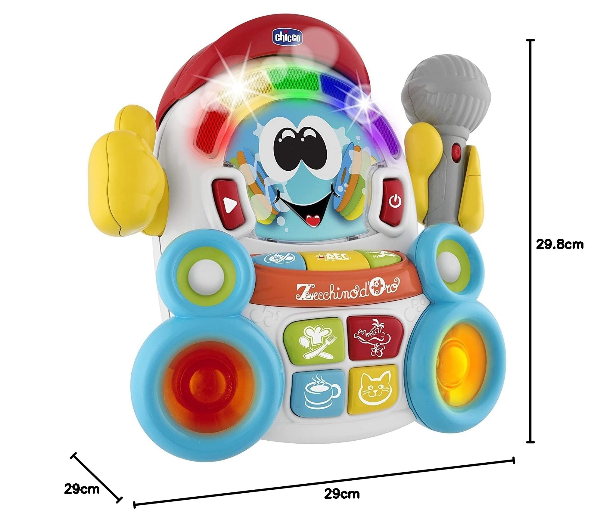 Chicco - Songy Il Cantante, Gioco Musicale Elettronico con Microfono, 3 Modaità di Gioco, Disco Radio, Registra Una Canzone, Karaoke, 3-6 Anni, Multicolore