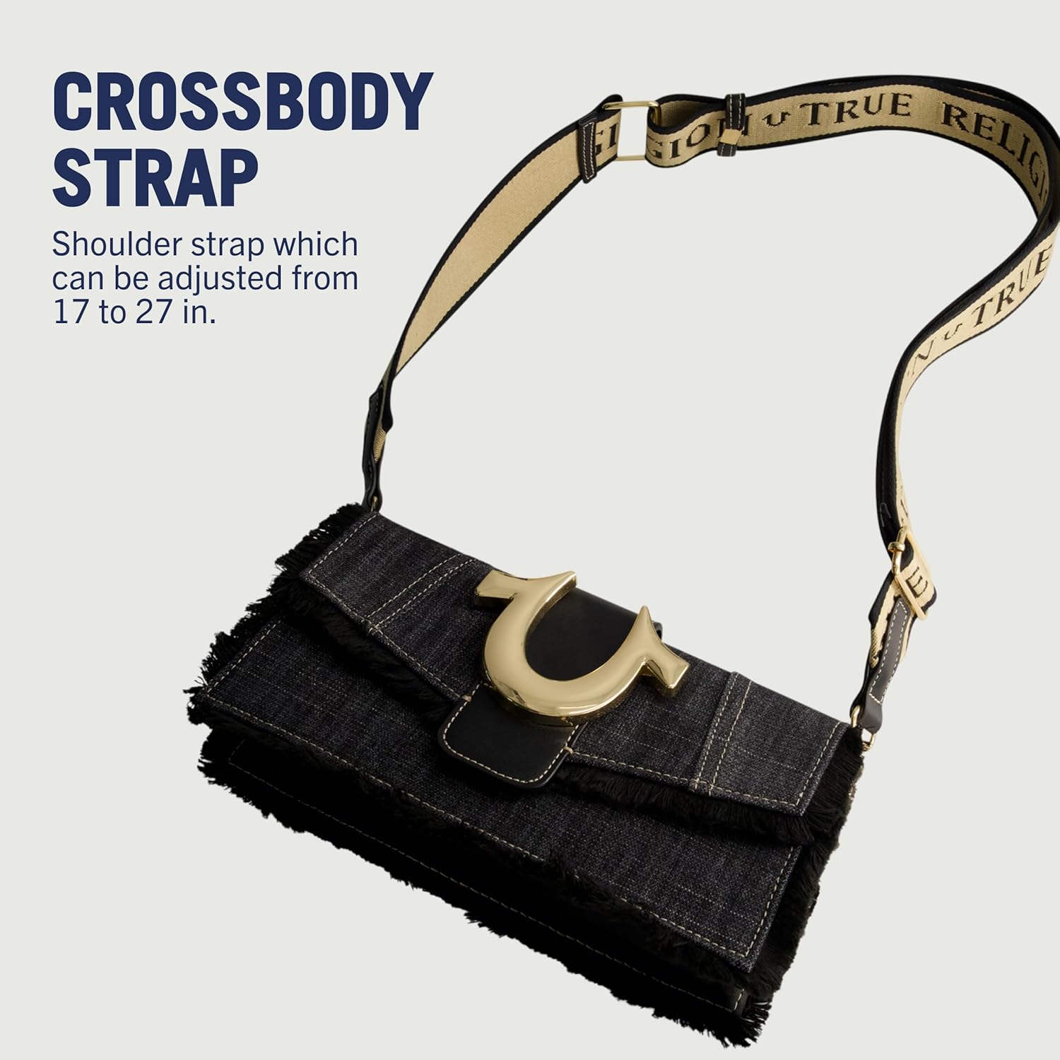 True Religion Women's Crossbody Bag, Mini Adjustable Shoulder Handbag Flap Purse with Logo Strap, Black - Image 4