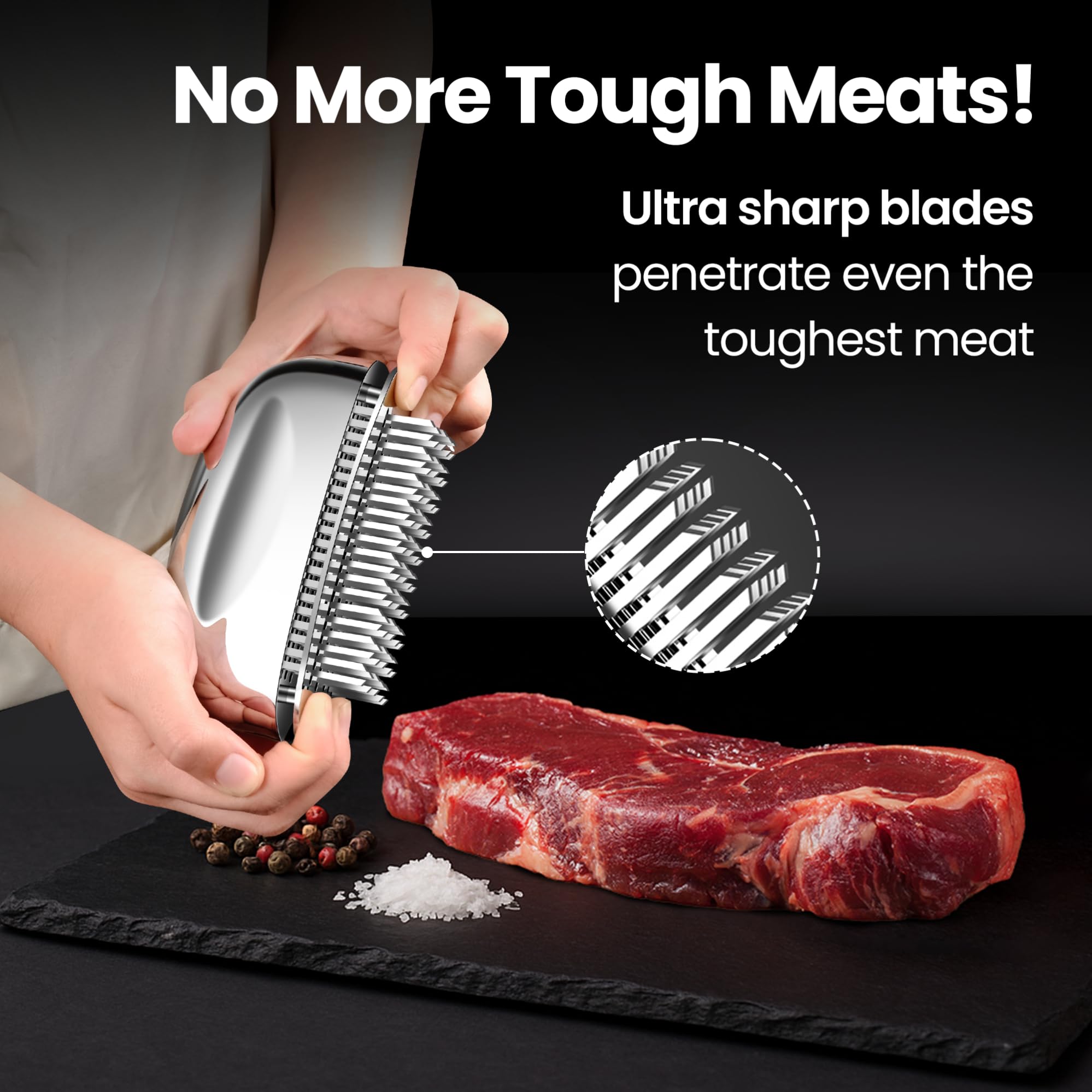 Gourmet Easy Tenderizer do mięsa ze stali nierdzewnej – steki, wołowina, kurczak, wieprzowina, cielęcina