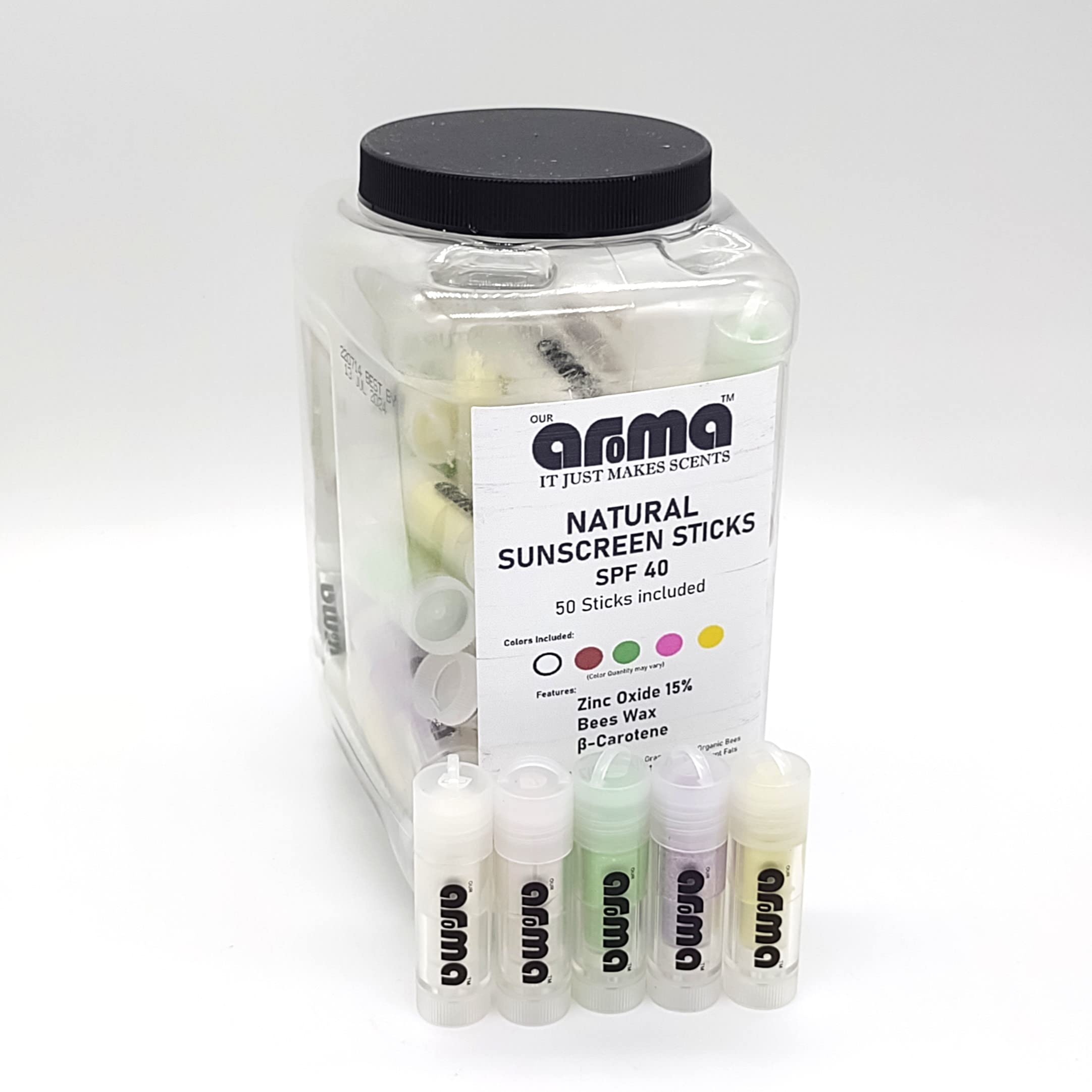 Our Aroma Natural Sunscreen Sticks with Zinc Oxide Pack of 50 - Assorted Colors