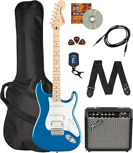 Fender Squier Affinity Stratocaster HSS - Paquete azul Lake Placid con amplificador Frontman 10G, cable de instrumento, bolsa de concierto,