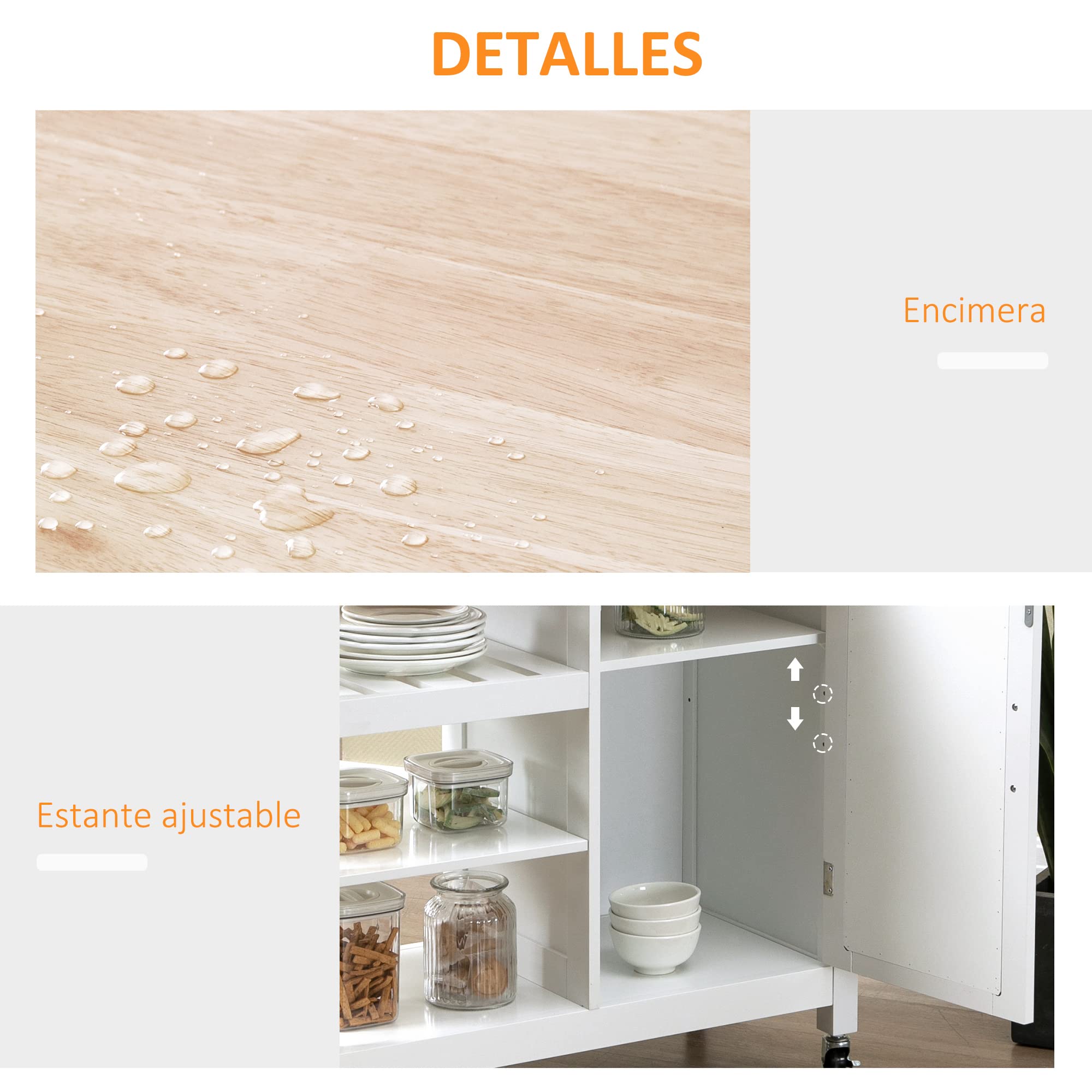 HOMCOM Carrello da Cucina con Ruote Credenza Salvaspazio 92x40x84 cm Bianco | 1 Cassetto, 1 Armadietto, 1 Ripiano Aperto a 3 Livelli, 1 Portasciugamani, in MDF e Acciaio