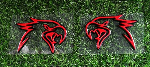 Par de emblemas HELLHAWK de repuesto personalizados para puerta de guardabarros Trackhawk, insignia 3D, cabeza estilo Hellcat (rojo)