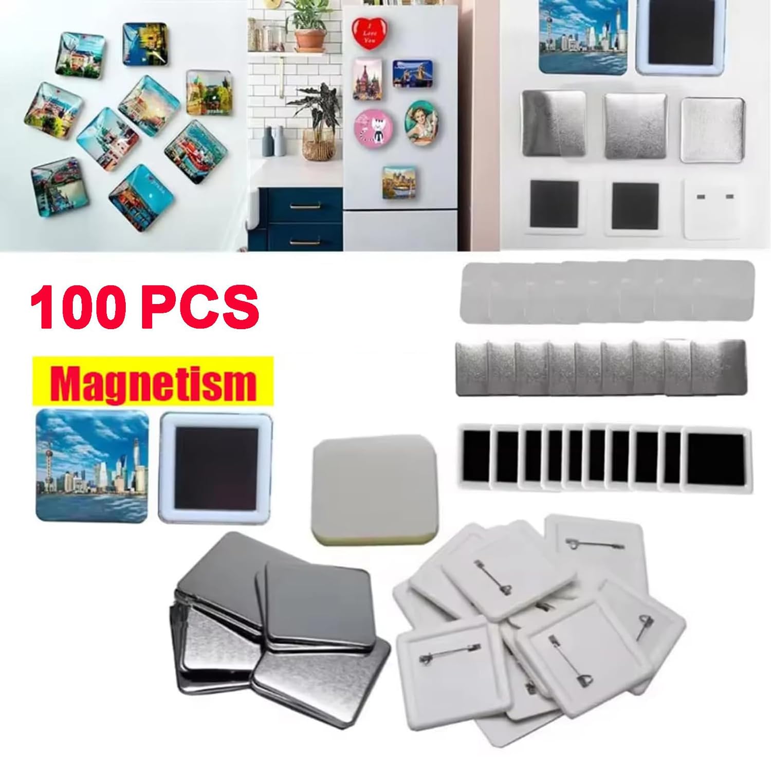 Zestaw Do Samodzielnego Wykonania Metalowej Plakietki Z Obcinakiem Do Papieru, Zawiera 100 Sztuk Magnesów Do Niestandardowych Guzików I Magnesów, 80 X 80 Mm, Rozmiar B