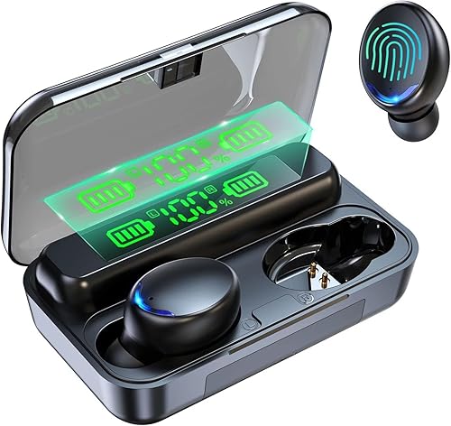 Auriculares inalámbricos con funda de carga grande y función de carga de teléfono, IPX5 impermeable, sonido estéreo de alta fidelidad, control