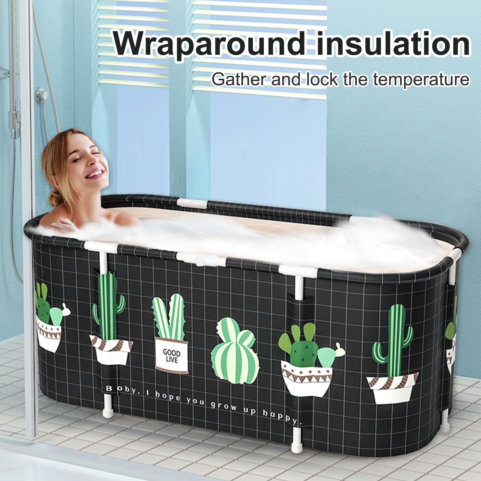 Vasca da Bagno Pieghevole per Adulti, 115 x 60cm Facile Installazione, Vaschetta Pieghevole Eco-Friendly, Ideale per il Relax Domestico e SPA, Vasca da Bagno Adulti (Nero)